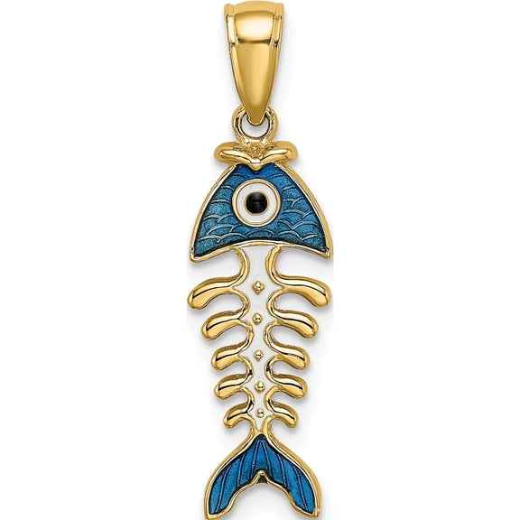 14k 3D Blue Enamel Fish Bone Charm Yellow Gold Material Glamorous Bold Chic Designed for those who cherish timeless beauty