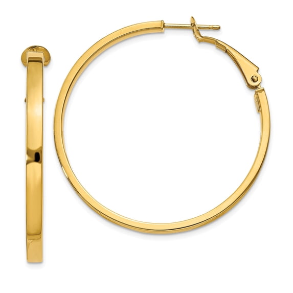 14k 3x37mm Polished Square Tube Round Hoop Earrings in 14k Yellow Gold