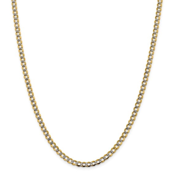 14k 4.3mm Semi-solid Pav Curb Chain in 14k Yellow Gold w/ Rhodium Plating