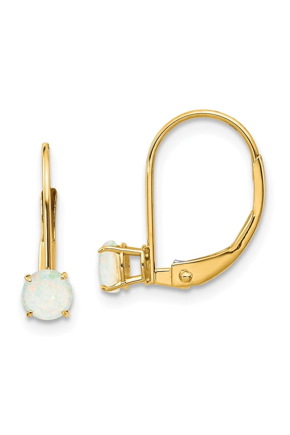 14k 4mm Round October/Opal Leverback Earrings in 14k Yellow Gold