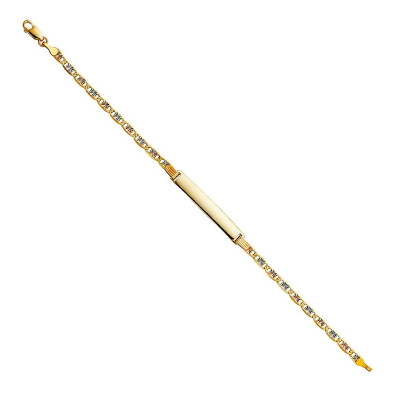 14k 4mm Yellow Gold White Gold and Rose Gold Star Sparkle-Cut ID Bracelet Identification Bracelet for Women