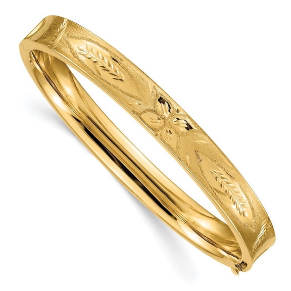 14k Yellow Gold Hollow Safety bar 5/16 Sparkle Cut Concave Hinged Cuff Stackable Bangle Bracelet Measures 8mm Wide - Ban