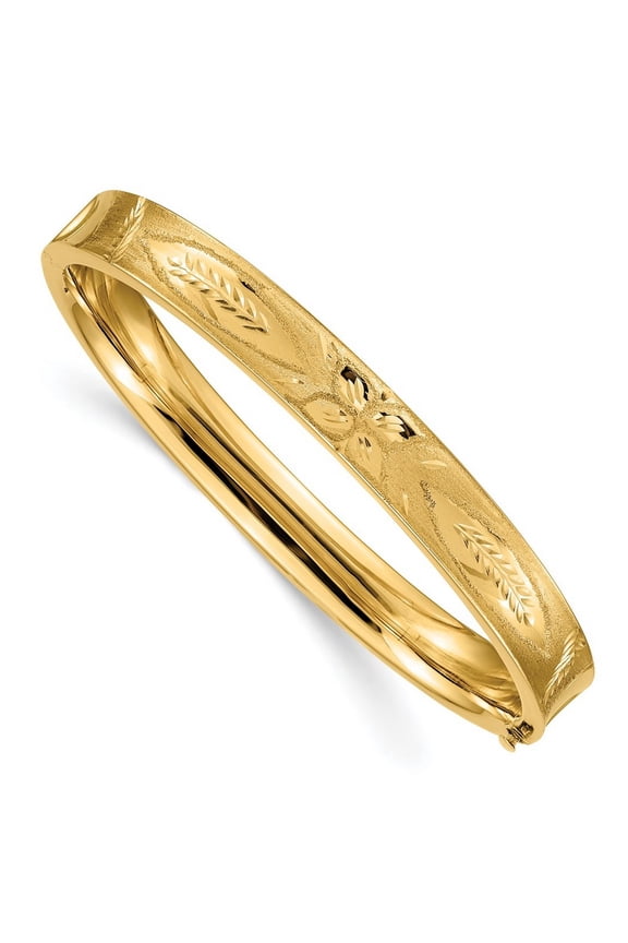 14k Yellow Gold Hollow Safety bar 5/16 Sparkle Cut Concave Hinged Cuff Stackable Bangle Bracelet Measures 8mm Wide - Ban