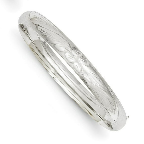 14k Hollow Safety bar Polished and satin Gold 5/16 WG Florentine Engraved Hinged Cuff Stackable Bangle Bracelet Measures