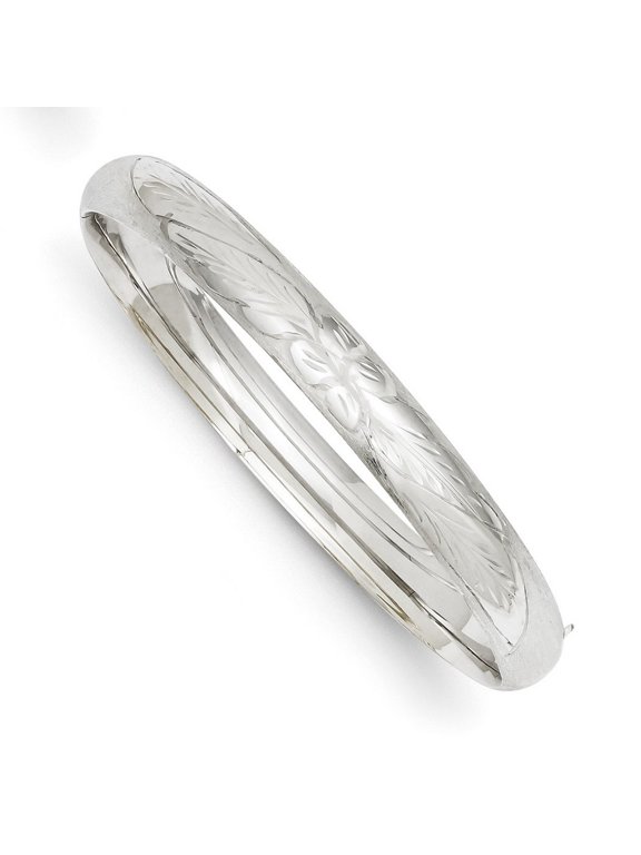 14k Hollow Safety bar Polished and satin Gold 5/16 WG Florentine Engraved Hinged Cuff Stackable Bangle Bracelet Measures