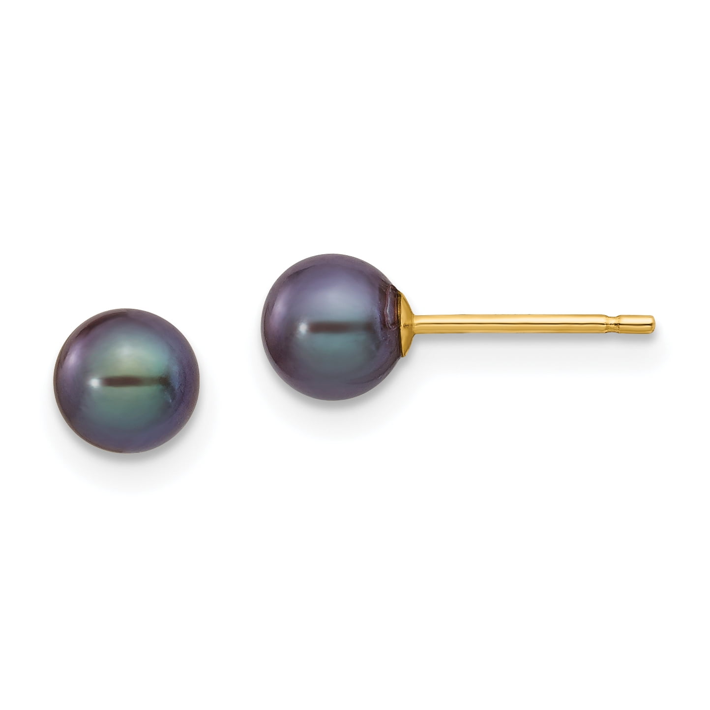 ZEN JEWELZ 14k 5-6mm Black Round Freshwater Cultured Pearl Stud Post Earrings 14k Yellow Gold Earrings