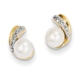 thumbnail image 1 of 14k 5-6mm White Round Freshwater Cultured Pearl .01ct Diamond Post Earrings 14k Yellow Gold Earrings, 1 of 1