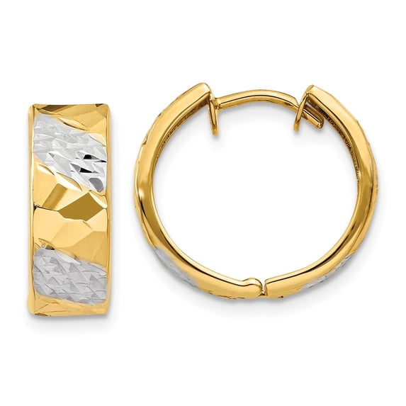 14k 5mm Diamond-cut Rhodium Hoop Earrings in 14k Yellow Gold