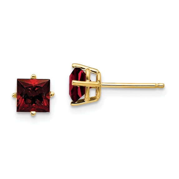 14k 5mm Princess Cut Garnet Earrings 14k Yellow Gold Earrings