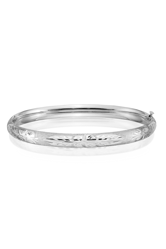 14K Solid 6.35mm White Gold Florentine Hinged Bangle Bracelet