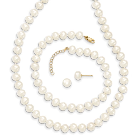 14k 6-7mm Freshwater Cultured Pearl 7.25 with 1 ext Brace 18 with 2 ext Neck Earring Set