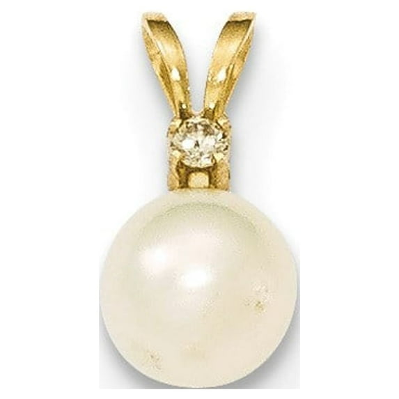 14k 6-7mm Round White Freshwater Cultured Pearl Diamond Pendant in 14k Yellow Gold