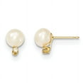thumbnail image 1 of 14k 6-7mm White Round Freshwater Cultured Pearl .06ct Diamond Post Earrings 14k Yellow Gold Earrings, 1 of 1