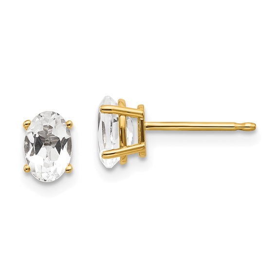 14k 6x4 Oval April/White Topaz Post Earrings in 14k Yellow Gold