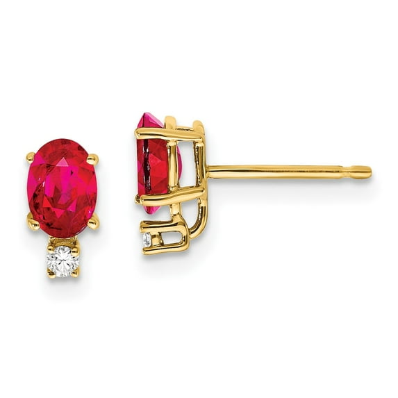 14k 6x4mm Oval Ruby and AAA Quality Diamond Post Earrings XE754R/AAA