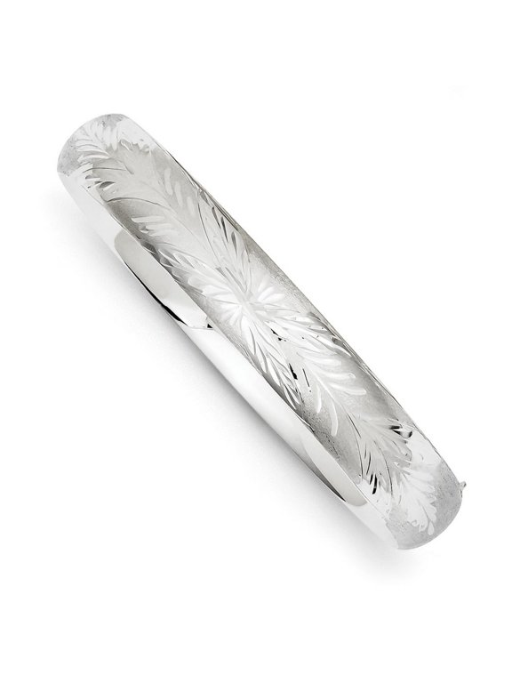 14k Hollow Safety bar Polished and satin Gold 7/16 Wg Florentine Engraved Hinged Cuff Stackable Bangle Bracelet Measures
