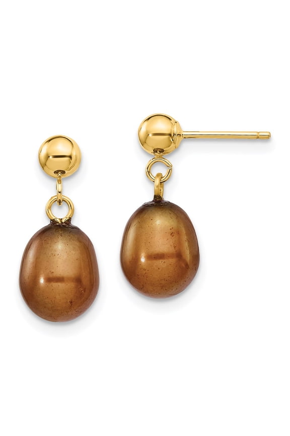 14k 7-8mm Brown FW Cultured Pearl Dangle Earrings