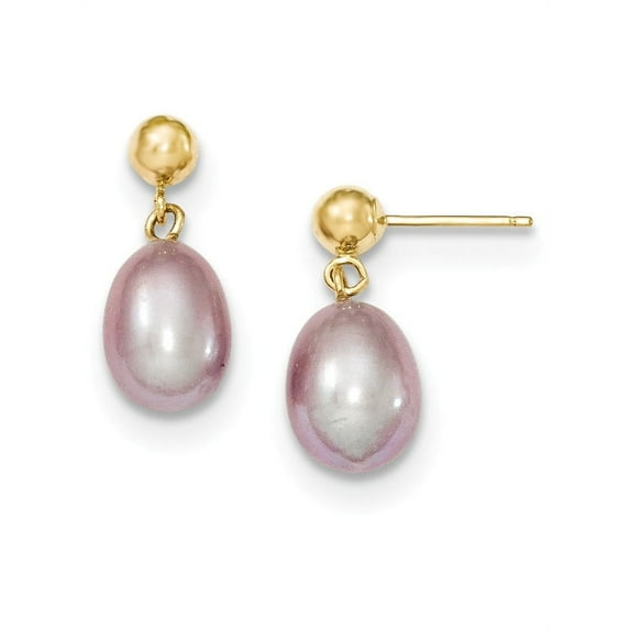 14k 7-8mm Purple FW Cultured Pearl Dangle Earrings