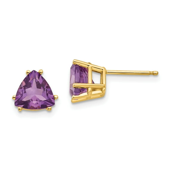14k 7mm Trillion Amethyst Earrings in 14k Yellow Gold