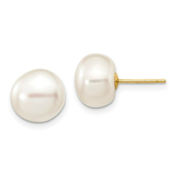 14k 9-10mm White Button FW Cultured Pearl Stud Earrings