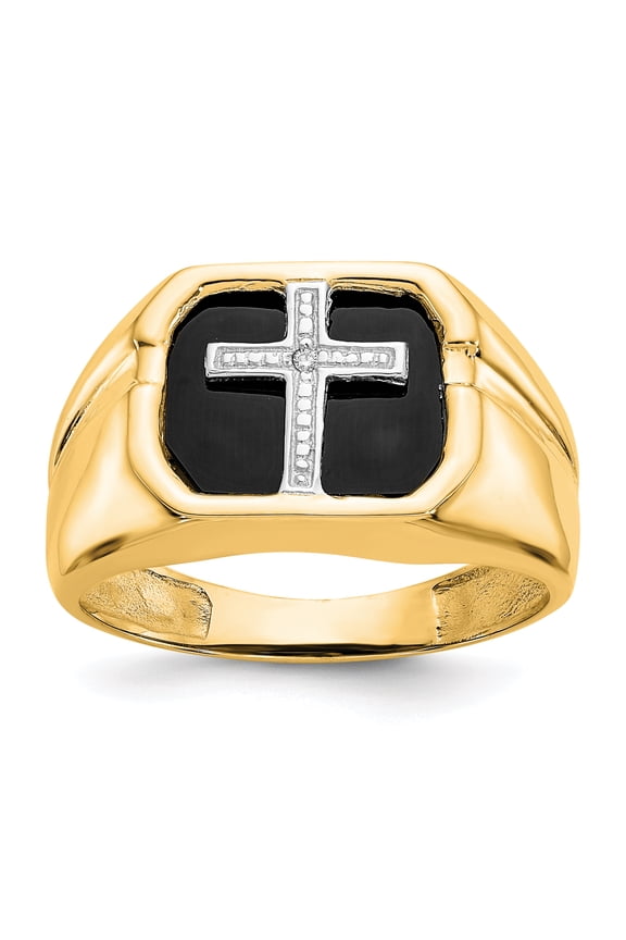 IB Goodman 14k Octagon Onyx and A Diamond Mens Cross Ring Y1572A