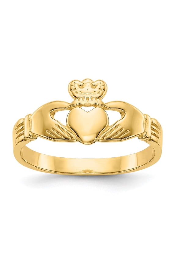 14k Yellow Gold Polished Teen Irish Claddagh Celtic Trinity Knot Ring Size 3 Band Style-Ring