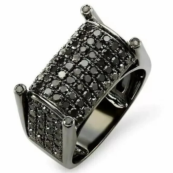 14k Black Gold Plated 2.50Ct Round Cut Lab-Created Black Diamond Pinky Ring Men's