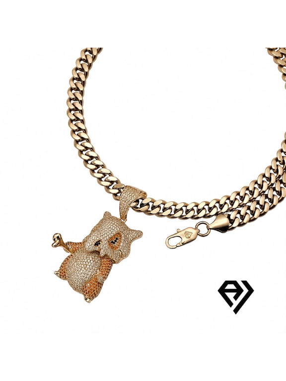 14k Bonded Gold 24 Inch, 10mm Cuban Necklace With Cubone Pendant by Artisan Jeweler