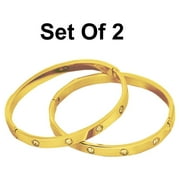 14k Bonded Gold Bangle Bracelet, Best Unisex Gift for Mother, Father, Girlfriend, Boyfriend, Her, Him, 14K Bracelet by Artisan Jeweler (Set of 2)