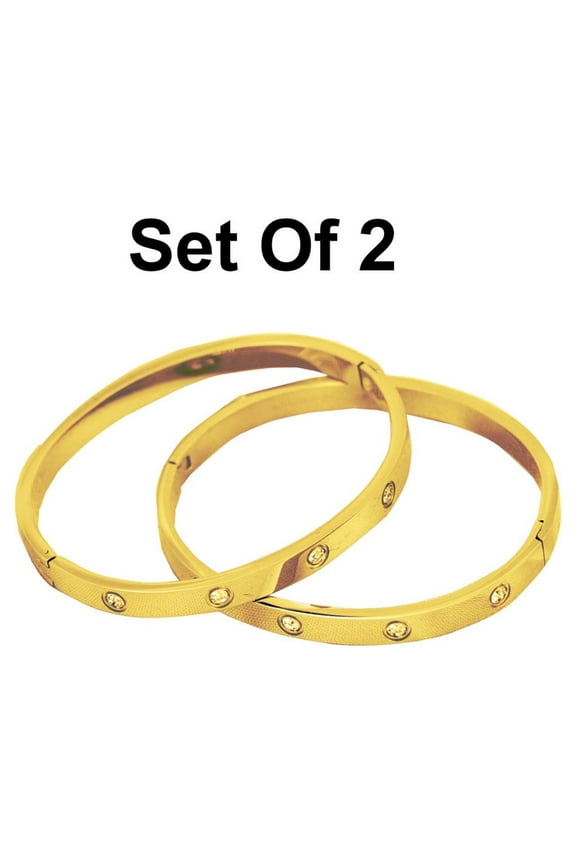 14k Bonded Gold Bangle Bracelet, Best Unisex Gift for Mother, Father, Girlfriend, Boyfriend, Her, Him, 14K Bracelet by Artisan Jeweler (Set of 2)