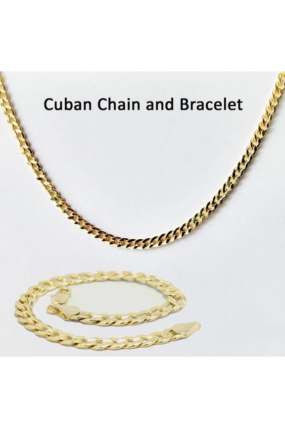 14k Bonded Gold Chain and Bracelet, Best Unisex Gift for Mother, Father, Girlfriend, Boyfriend, Her, Him, 14K 20 Inches Cuban Chain Necklace by Artisan Jeweler