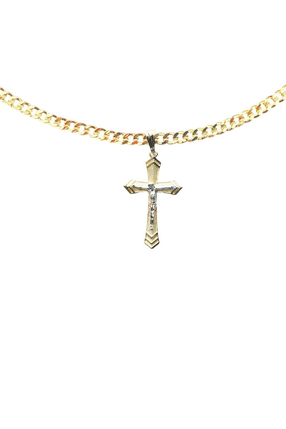 14k Bonded Gold Cuban Chain with Crucifix Cross Pendant, Best Unisex Christmas Gift for Women, Men, Mother, Father, Girlfriend, Boyfriend, Her, Him, 14k Necklace with Charm, Best jewelry Gifts