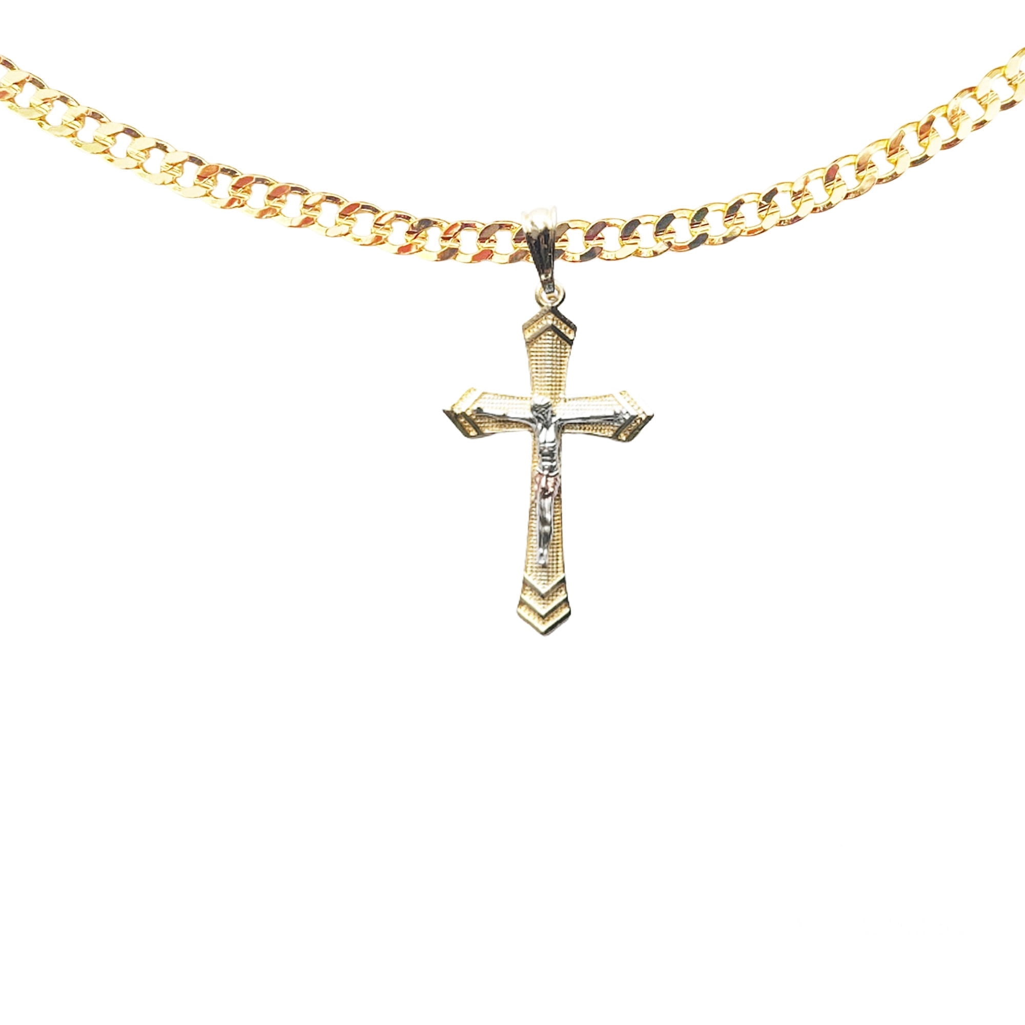 14k Bonded Gold Cuban Chain with Crucifix Cross Pendant, Best Unisex ...