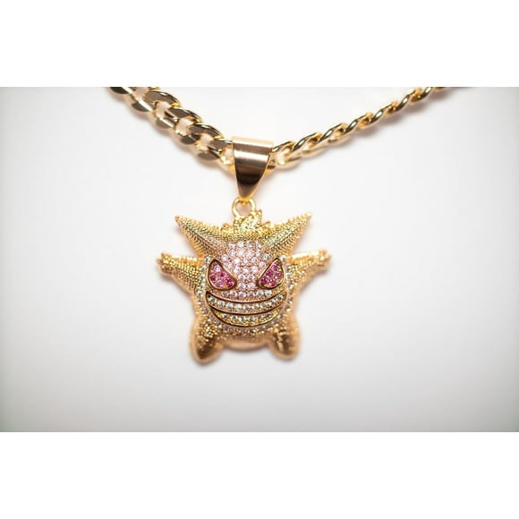 14k Bonded Gold Cuban Chain with Genger Pokemon Pendant, Best Unisex Christmas Gift for Women, Men, Mother, Father, Girlfriend, Boyfriend, Her, Him, 14k Necklace with Charm, Best jewelry Gifts