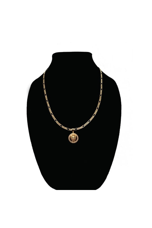14k Bonded Gold Figaro Chain with Circle Lion Pendant, Best Unisex Christmas Gift for Women, Men, Mother, Father, Girlfriend, Boyfriend, Her, Him, 14k Necklace with Charm, Best jewelry Gifts