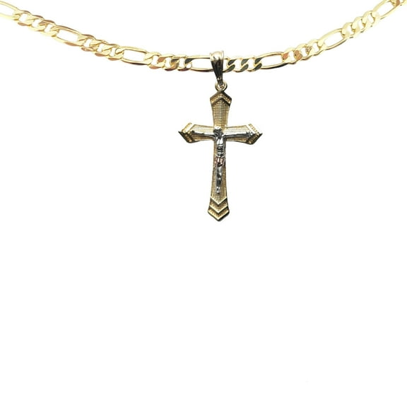 14k Bonded Gold Figaro Chain with Crucifix Cross Pendant, Best Unisex Christmas Gift for Women, Men, Mother, Father, Girlfriend, Boyfriend, Her, Him, 14k Necklace with Charm, Best jewelry Gifts