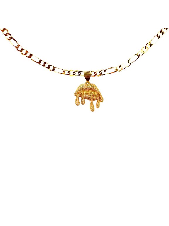 14k Bonded Gold Figaro Chain with Lip Drip Pendant, 14k Necklace with Charm, Best jewelry Gifts by Artisan Jeweler
