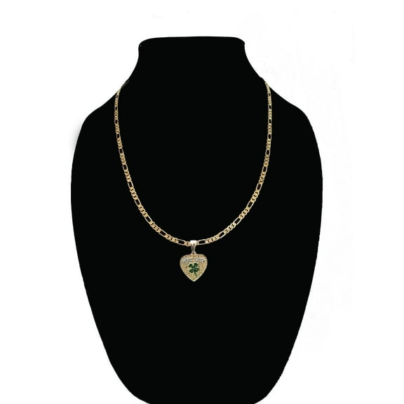 14k Bonded Gold Figaro Chain with Shams Heart Pendant, Best Unisex Christmas Gift for Women, Men, Mother, Father, Girlfriend, Boyfriend, Her, Him, 14k Necklace with Charm, Best jewelry Gifts
