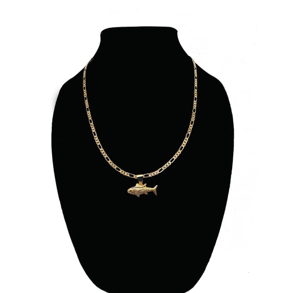 14k Bonded Gold Figaro Chain with Tuna Fish Pendant, Best Unisex Christmas Gift for Women, Men, Mother, Father, Girlfriend, Boyfriend, Her, Him, 14k Necklace with Charm, Best jewelry Gifts