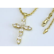 14k Bonded Gold Necklace with Bling Cross Pendent, Best Christmas Unisex Gift for Women, Men Mother, Father, Girlfriend, Boyfriend, Her, Him, Rope Chain with Charm by Artisan Jeweler