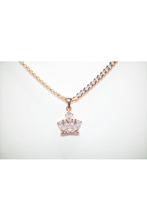 14k Bonded Gold Necklace with Crown Pendent, Best Christmas Unisex Gift for Women, Men Mother, Father, Girlfriend, Boyfriend, Her, Him, Cuban Chain with Charm by Artisan Jeweler