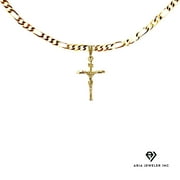 ARIA JEWELER DAILY INC 14k Bonded Gold Necklace with Curifix Cross Pendant, Best Unisex Gift for Mother, Father, Girlfriend, Boyfriend, Her, Him, 14K Figaro Chain Necklace by Aria Jeweler Daily