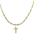 thumbnail image 1 of 14k Bonded Gold Necklace with Curifix Cross Pendent, Best Christmas Unisex Gift for Women, Men Mother, Father, Girlfriend, Boyfriend, Her, Him, Figaro Chain with Charm by Artisan Jeweler, 1 of 5