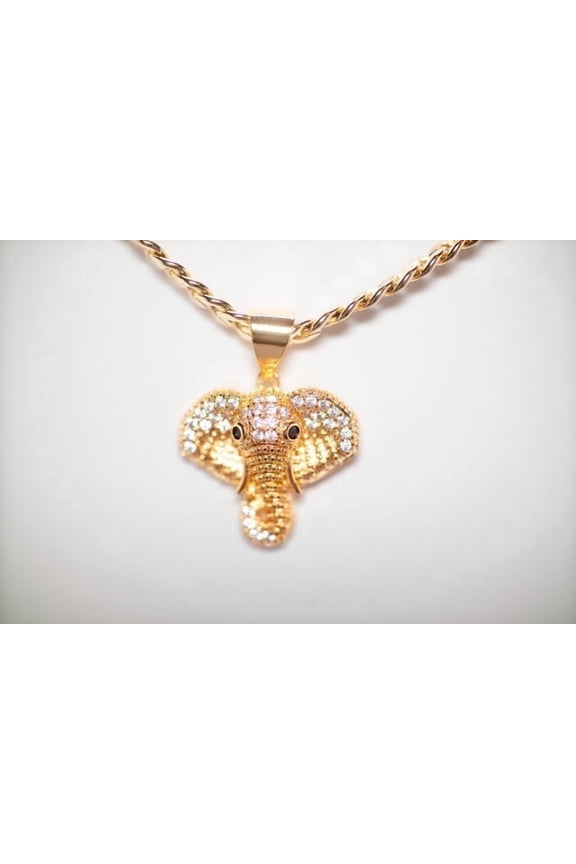 14k Bonded Gold Necklace with Elephant Head Pendent, Best Christmas Unisex Gift for Women, Men Mother, Father, Girlfriend, Boyfriend, Her, Him, Cuban Chain with Charm by Artisan Jeweler
