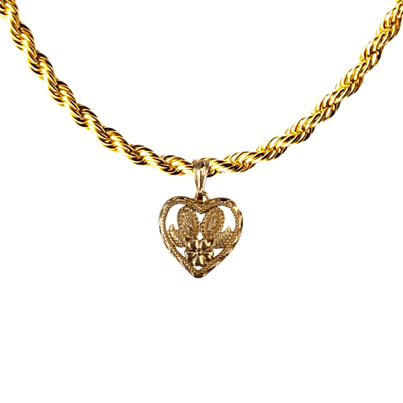 14k Bonded Gold Necklace with Heart Saint Mary Pendent, Best Christmas Unisex Gift for Women, Men Mother, Father, Girlfriend, Boyfriend, Her, Him, Rope Chain with Charm by Artisan Jeweler