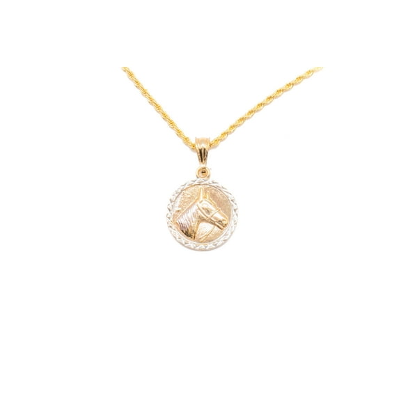 14k Bonded Gold Necklace with Horse Head Pendent, Best Christmas Unisex Gift for Women, Men Mother, Father, Girlfriend, Boyfriend, Her, Him, Rope Chain with Charm by Artisan Jeweler