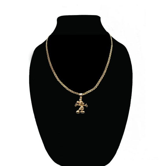 14k Bonded Gold Necklace with Mickey Mouse Pendent, Best Christmas Unisex Gift for Women, Men Mother, Father, Girlfriend, Boyfriend, Her, Him, Mariner Chain with Charm by Artisan Jeweler