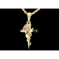thumbnail image 1 of 14k Bonded Gold Necklace with Pink Rose Cross Pendent, Best Christmas Unisex Gift for Women, Men Mother, Father, Girlfriend, Boyfriend, Her, Him, Rope Chain with Charm by Artisan Jeweler, 1 of 6