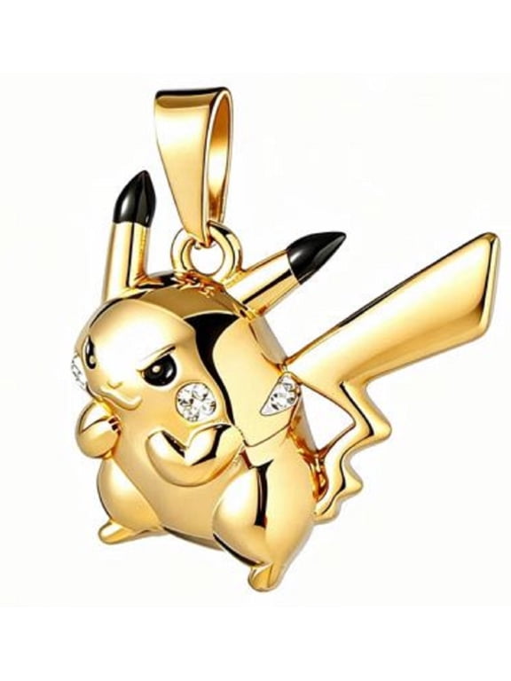 14k Bonded Gold Necklace with Pokemon Pikachu Pendant, Best Christmas Unisex Gift for Women, Men Mother, Father, Girlfriend, Boyfriend, Her, Him, Mariner Chain with Charm by Artisan Jeweler