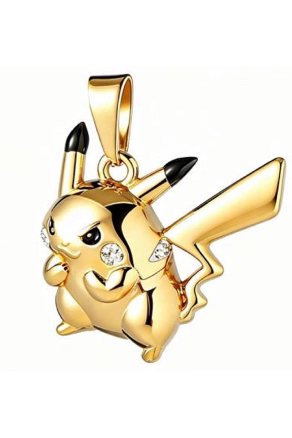 14k Bonded Gold Necklace with Pokemon Pikachu Pendant, Best Christmas Unisex Gift for Women, Men Mother, Father, Girlfriend, Boyfriend, Her, Him, Rope Chain with Charm by Artisan Jeweler